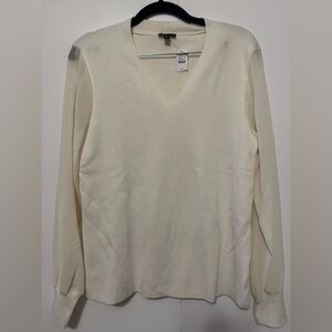 Cream V-Neck Long Sleeve Top